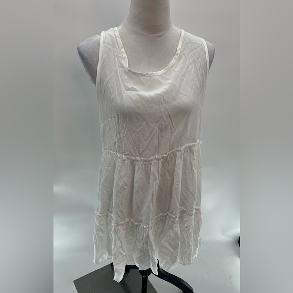 A-Line Midi White Dress with Ruffles & Cut-Out Back - Size L - Picture 3 of 7